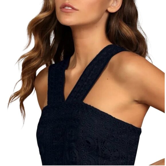 LULUS Dark Blue Lace Halter Sheath Midi Dress Sleeveless Size M NWT - Picture 3 of 10